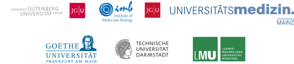 Sammlung an Partnerinstitutionen (JGU, IMB, UMC, Goethe University, Frankfurt, TU Darmstadt, LMU München) und ihre Logos