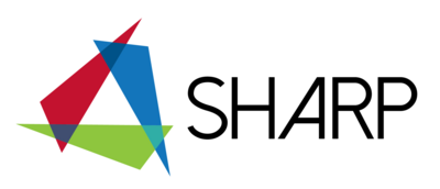 SHARP logo and the word SHARP spelled out